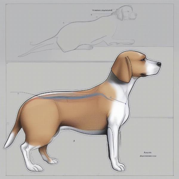 Illustration of a dog with an abdominal mass