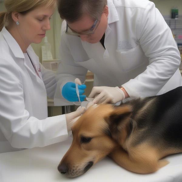 Abdominocentesis procedure on a dog