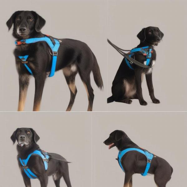 Adjusting a canicross harness on a dog