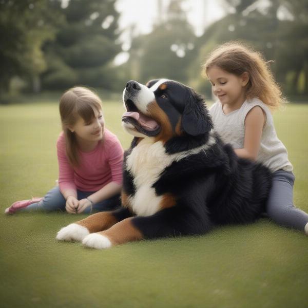 Adoptable Bernese Mountain Dog playing with children