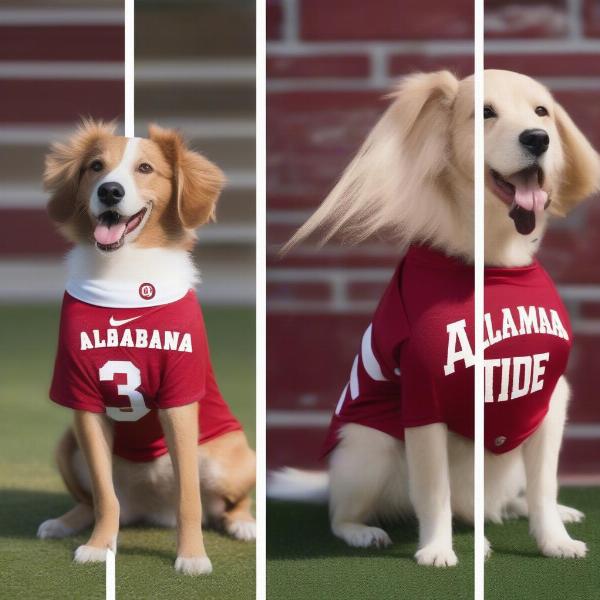 Different styles of Alabama Crimson Tide dog jerseys