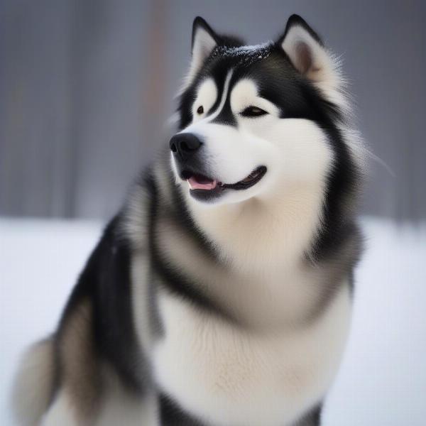 Alaskan Malamute Howling in Snow