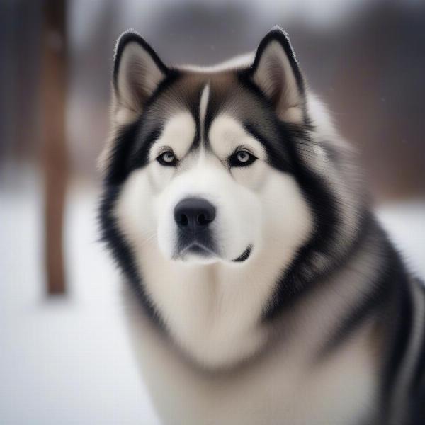 Alaskan Malamute in a snowy landscape