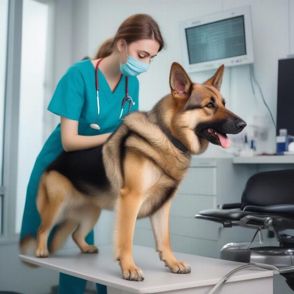 Alsatian at Vet Checkup