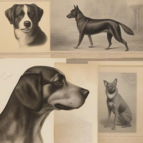 Key features for identifying and valuing antique dog prints like paper type, printing technique, and artist signature.