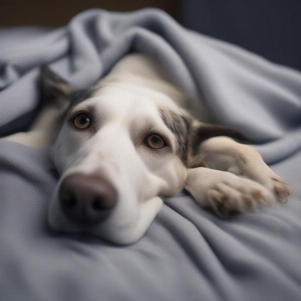 Dog calming down with an anxiety blanket