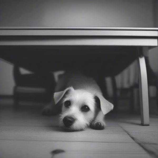 Anxious Dog Hiding Under Table