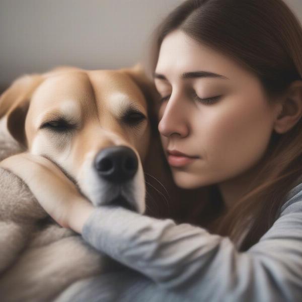 Anxious Dog Seeking Comfort on Owner's Head