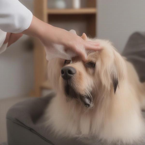 Applying dog anti-itch shampoo