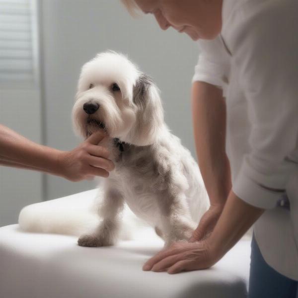 Applying flea treatment on a dog