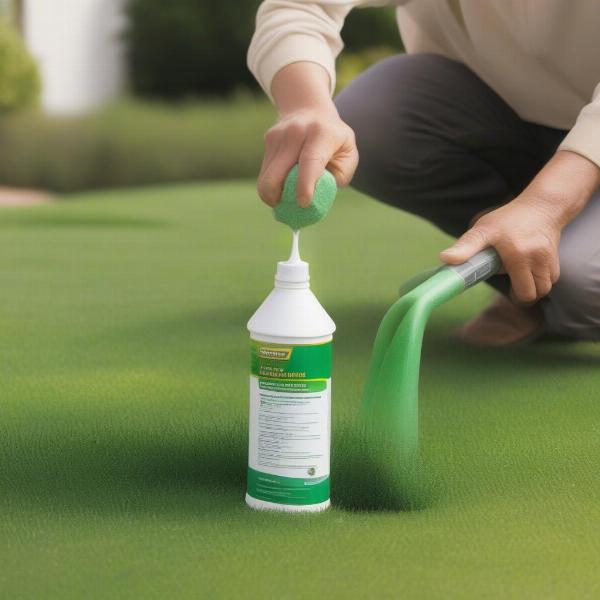 Applying a grass saver product to lawn