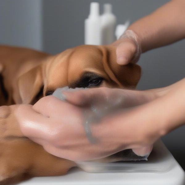 Applying Isaderm gel to a dog's skin