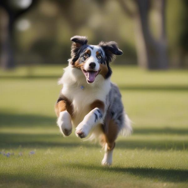 Australian Shepherd playing fetch in a Texas park