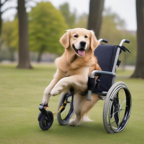 Happy dog in a back leg wheelchair