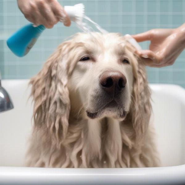 Bathing a dog