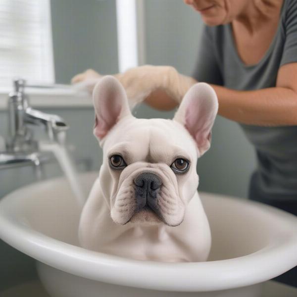 Bathing a French Bulldog