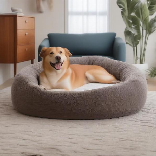 Dog relaxing on a bean bag bed