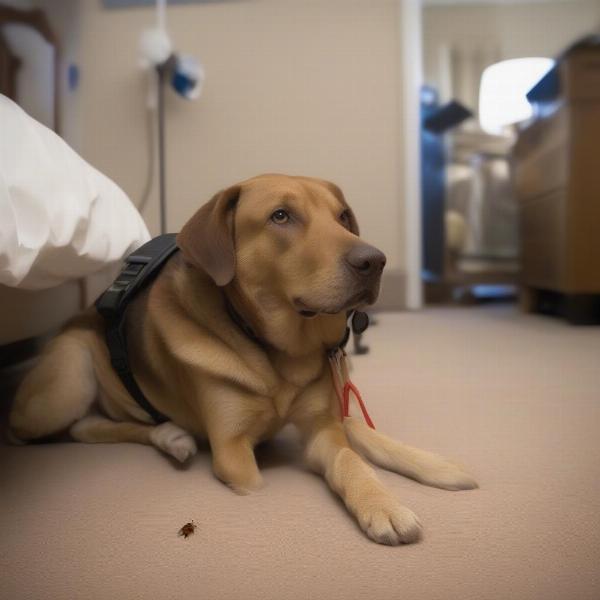 Bed bug detection dog alerting its handler to the presence of bed bugs