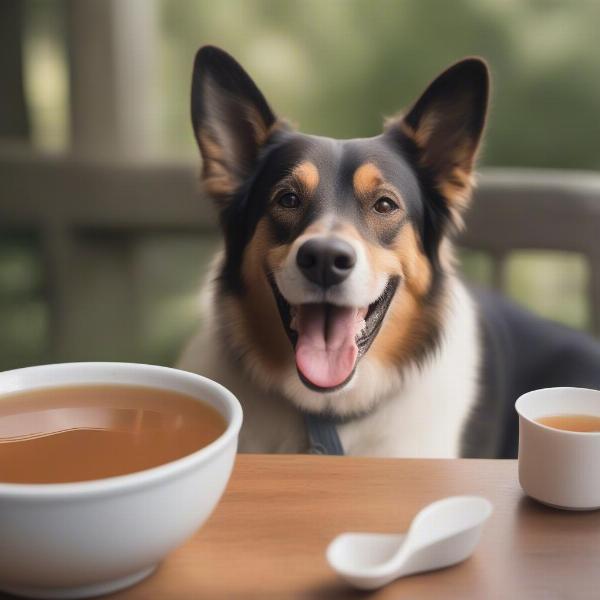 Dog Enjoying Beef Bone Broth