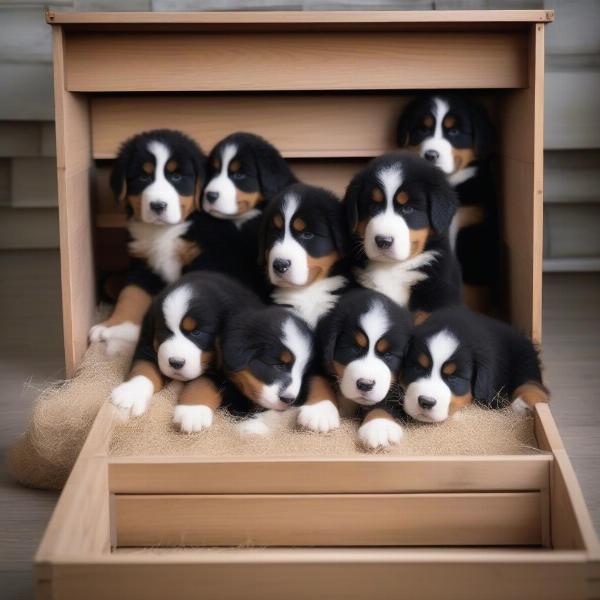 Bernese Mountain Dog puppies with their mother