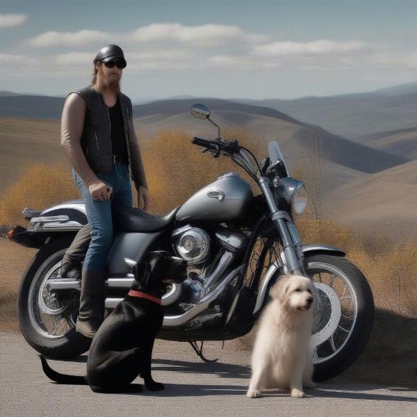 Biker and dog on a motorcycle trip