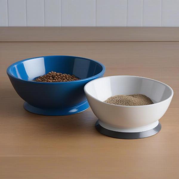 Different materials for blue dog bowls