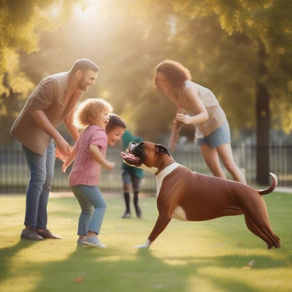 Happy Family with Rescued Boxer Dog