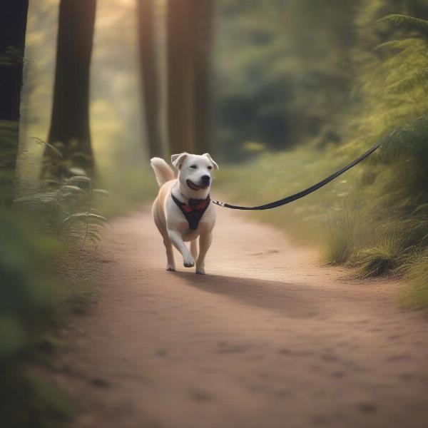 A dog enjoying a peaceful walk in nature