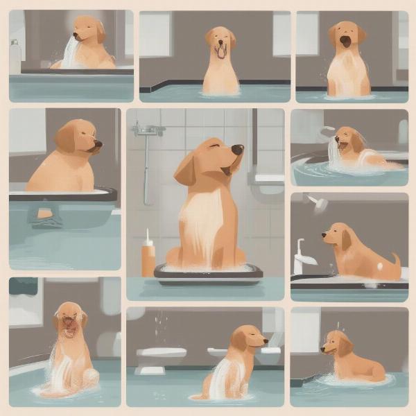 Steps involved in bathing a dog