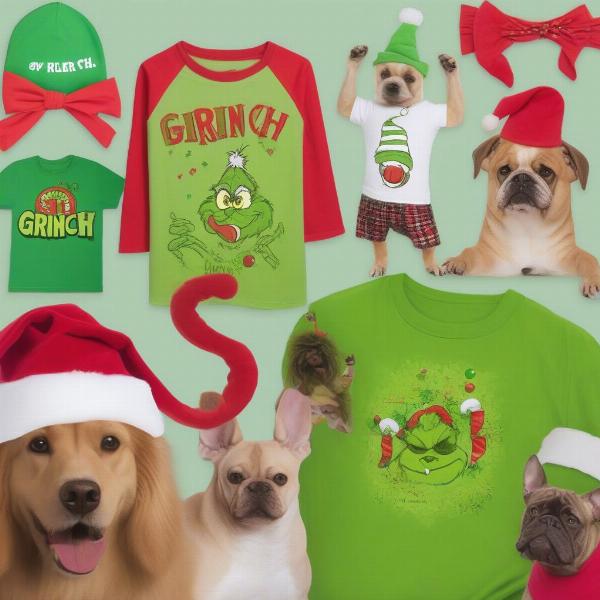 Different styles of Grinch shirts available for dogs