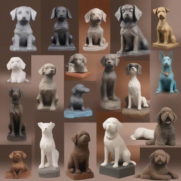 Different styles of dog garden statues