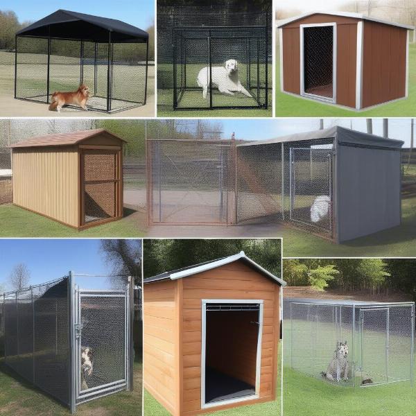 Different types of dog kennels with shade