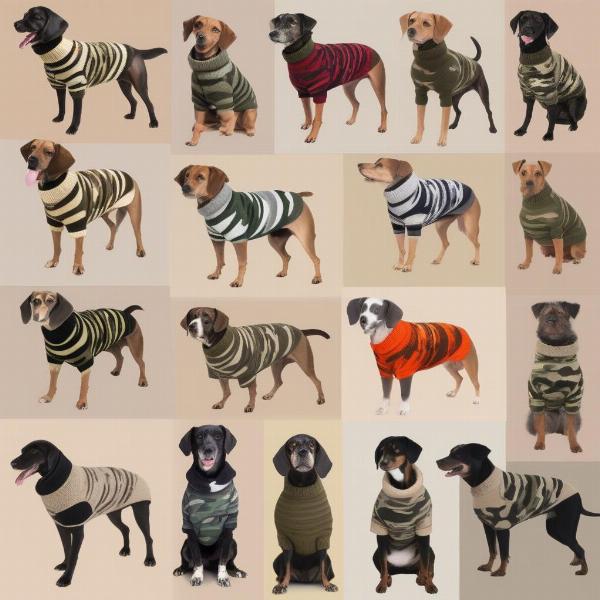 Different styles of camo dog sweaters