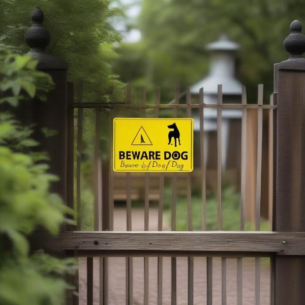 Dog warning sign on a gate