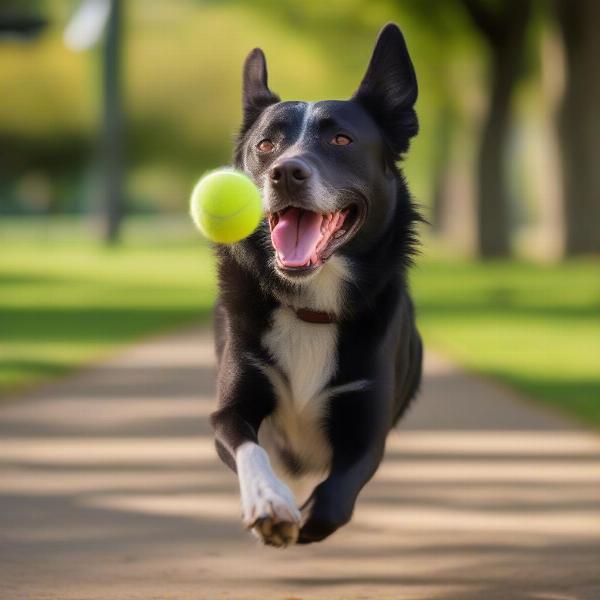 Happy adopted dog playing in a park