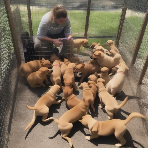 Carolina Dog breeder with puppies