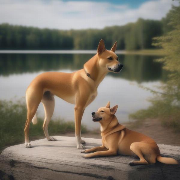 Carolina Dog with Owner by Michigan Lake