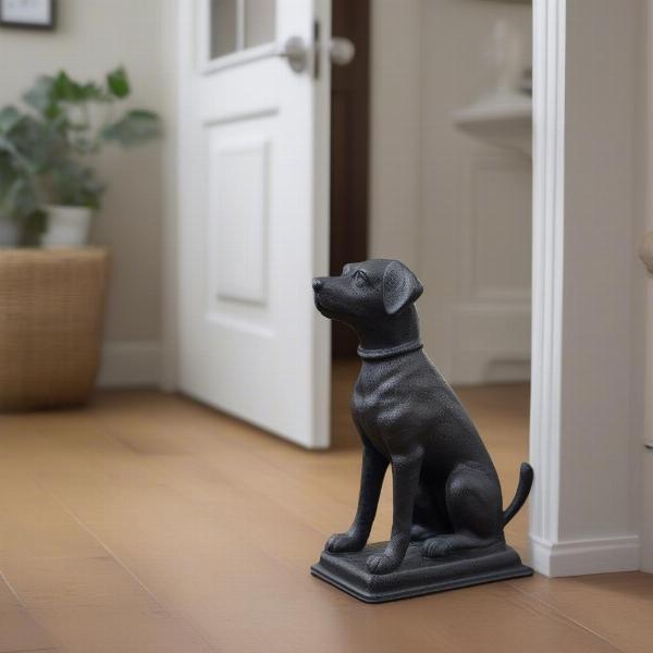 Cast Iron Dog Doorstop in a Home