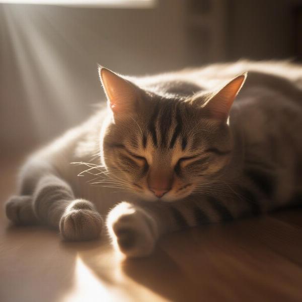 Cat napping in a sunbeam