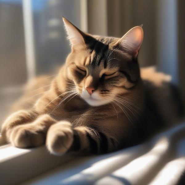 Cat napping on a windowsill