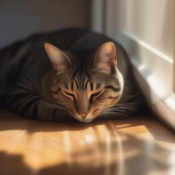 Cat napping in a sunbeam