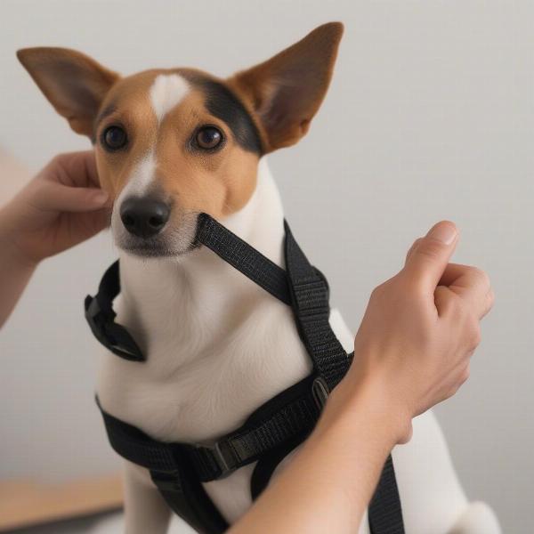 Checking the fit of a dog harness using the two-finger rule