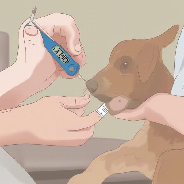 Checking Dog's Temperature with Rectal Thermometer