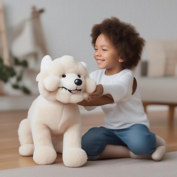 Child Enjoying Playtime with a White Dog Plush