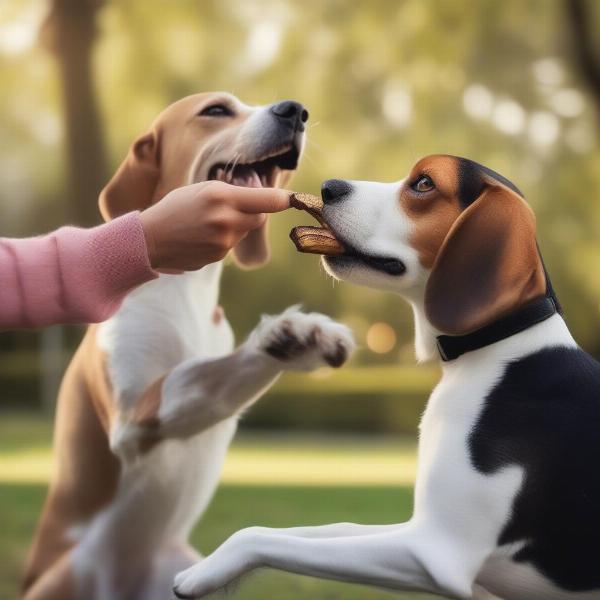 Dog eating fish skin with owner