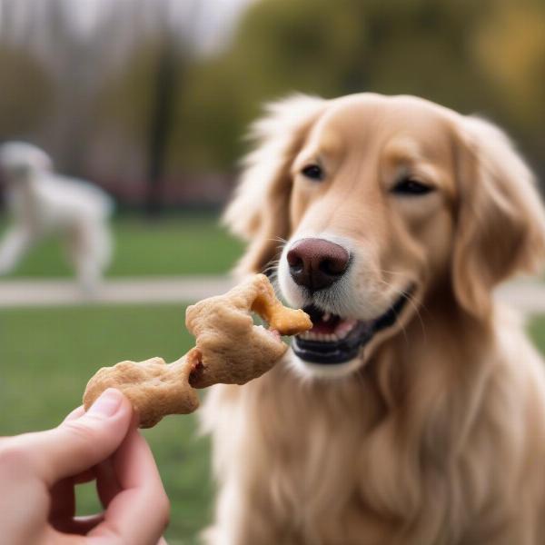 Dog enjoying lamb treats