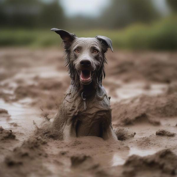 Outdoor Dog Covered in Mud