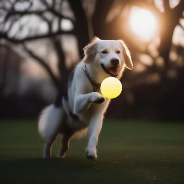 Dog playing with a glow ball