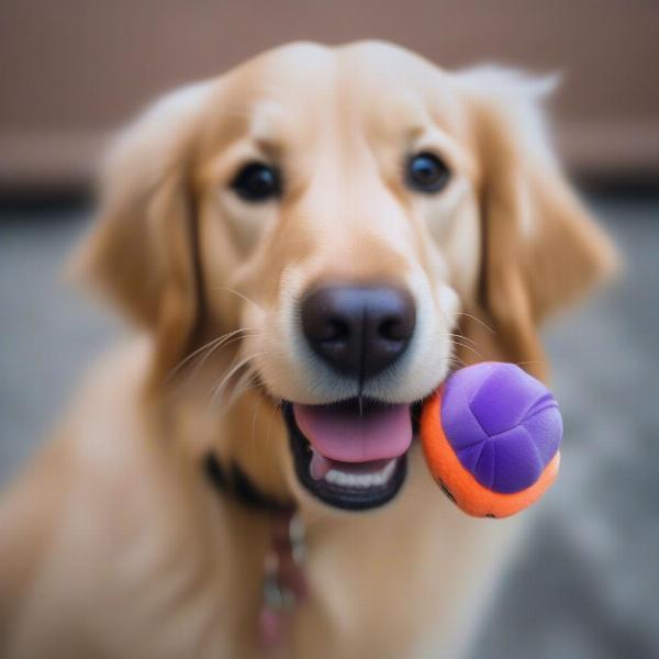 Dog playing with a squeaky toy