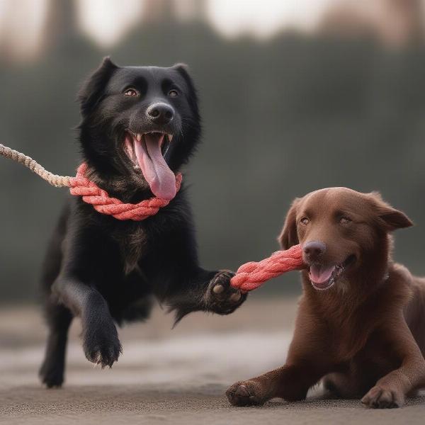 Dog Playing with a Rope Toy